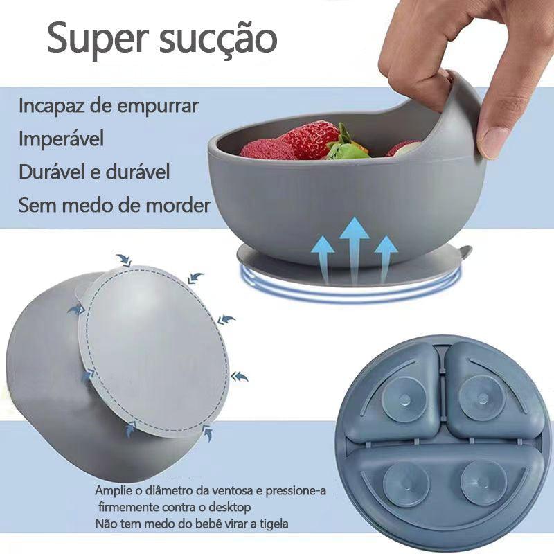 Kit Introdução Alimentar Pratinho 100% Silicone - 8 peças (com ventosa) - Ninho Coruja